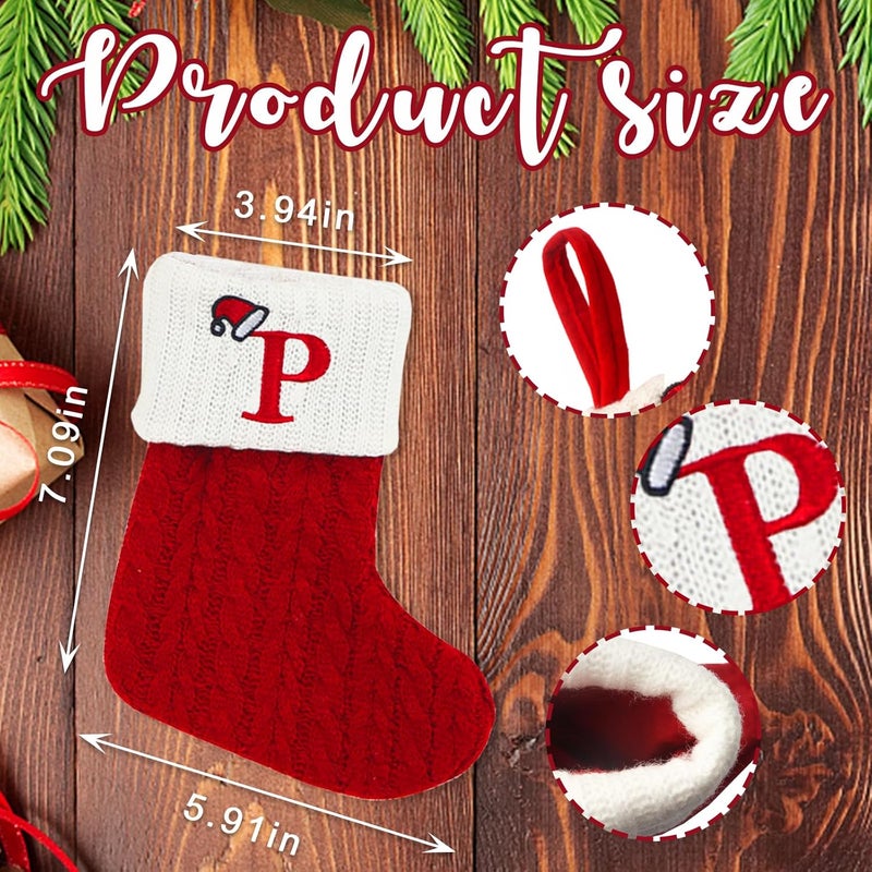 Heureppy Christmas Stockings Small Xmas English Letters Hanging Stockings Christmas Socks Double Sided Fireplace Hanging Stockings for Christmas Party Decoration New Year Party Gift Favors Supplies (Letter P) - Image 1
